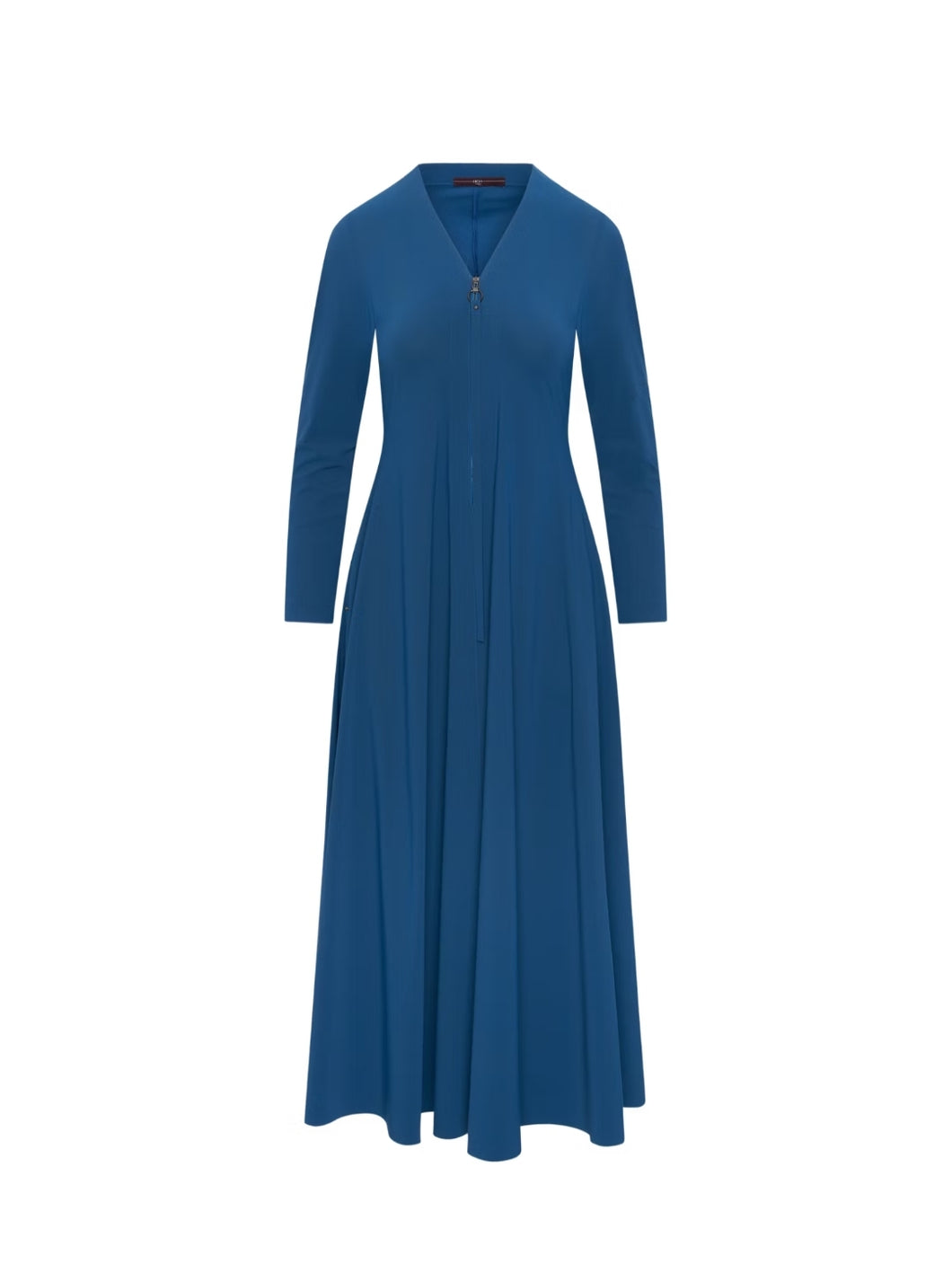 HIGH TECH Mittelblaues Maxi-Kleid mit Reißverschluss auf der Vorderseite