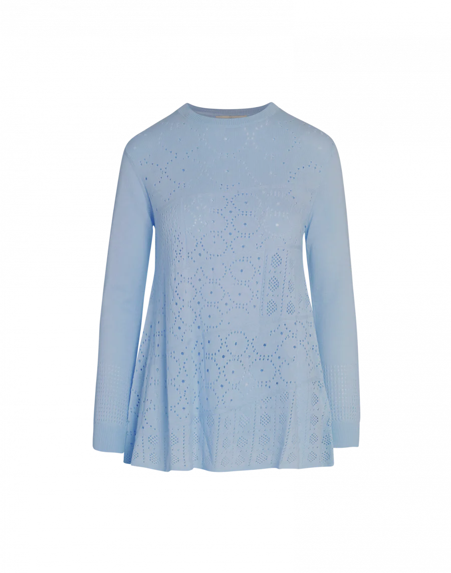 High WHIRLING Blauer Trapez-Pullover mit Pointelle-Muster